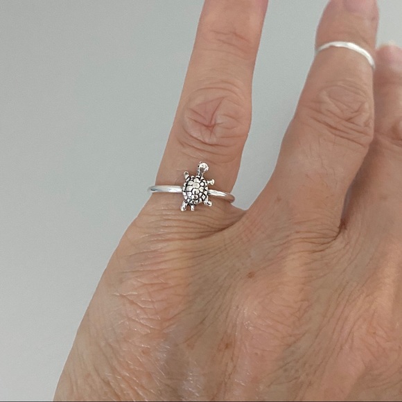 Sterling Silver Small Turtle Ring, Sea Ring, Animal Ring, Beach Ring - Picture 1 of 14